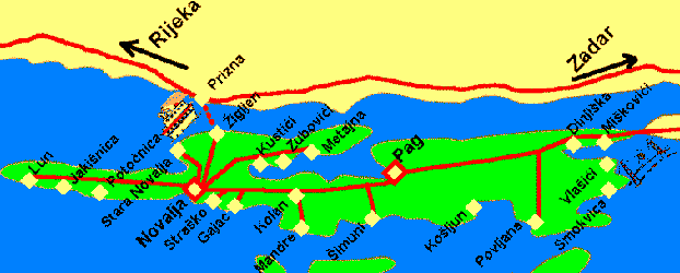 karta otok pag Plovidbeni red Trajekt otok Pag   Apartmani Otok Pag Hrvatska Kuće  karta otok pag